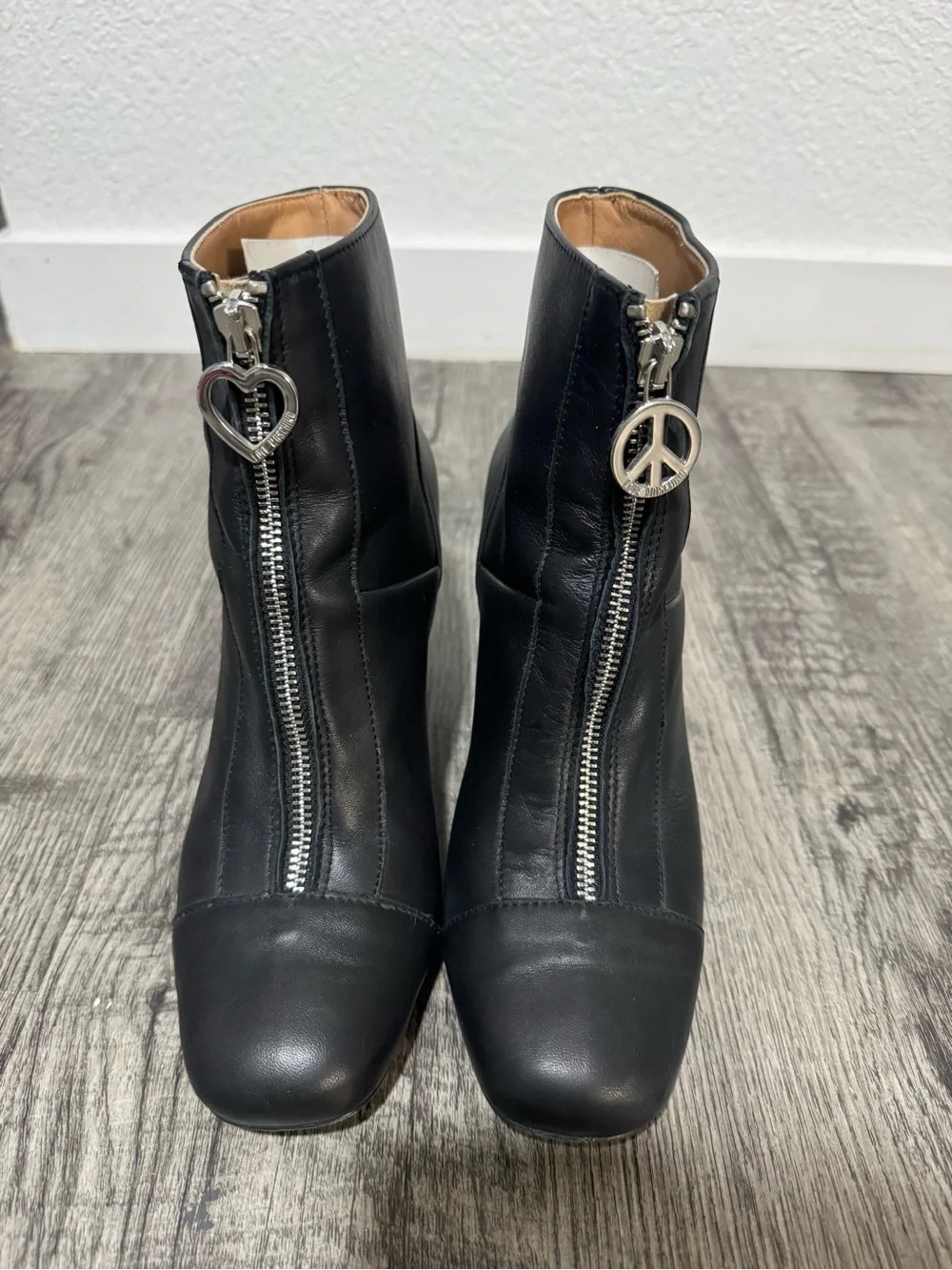 Love Moschino Black Leather Zip Ankle Boots
